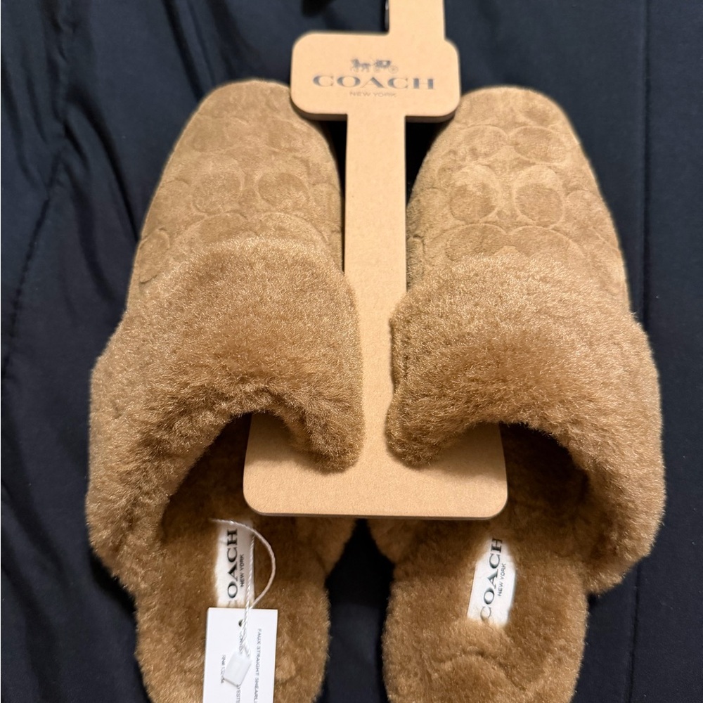Coach Chestnut Suede Logo Shearling Slip-Ons - Picture 2 of 2